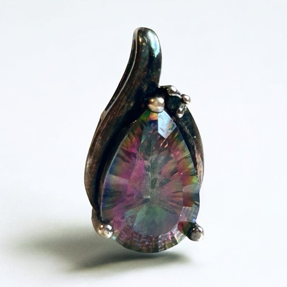 Vintage Iridescent Teardrop Pendant Mystic Topaz Silver Tone For Women Gifts